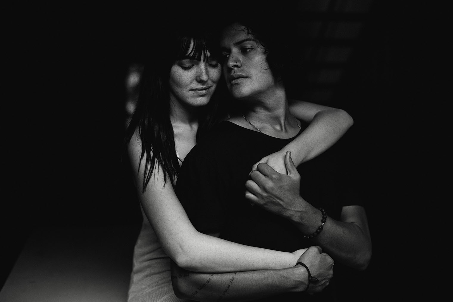 intimate black and white couple session