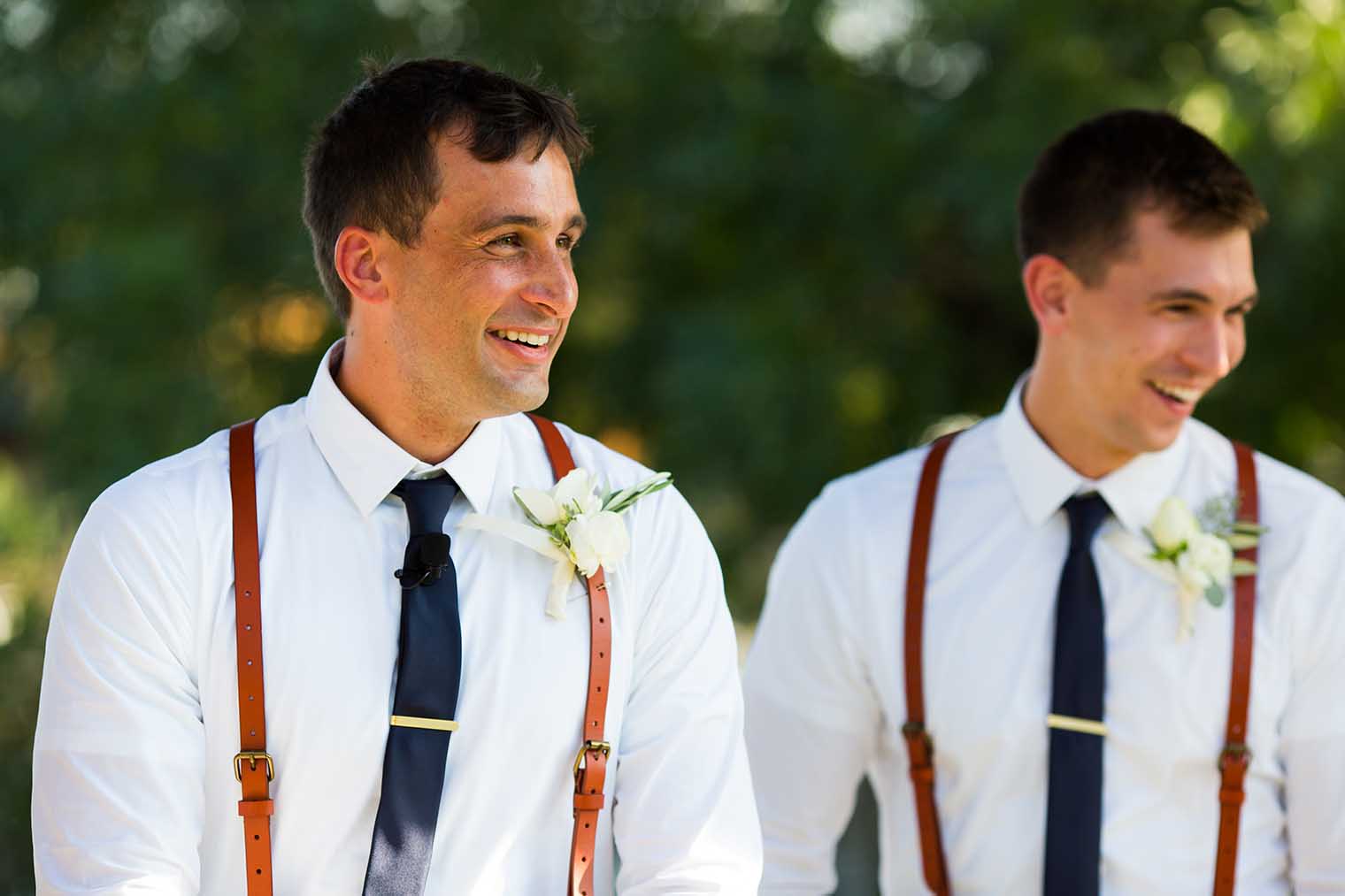 groom reaction at farmstead at long meadow ranch wedding