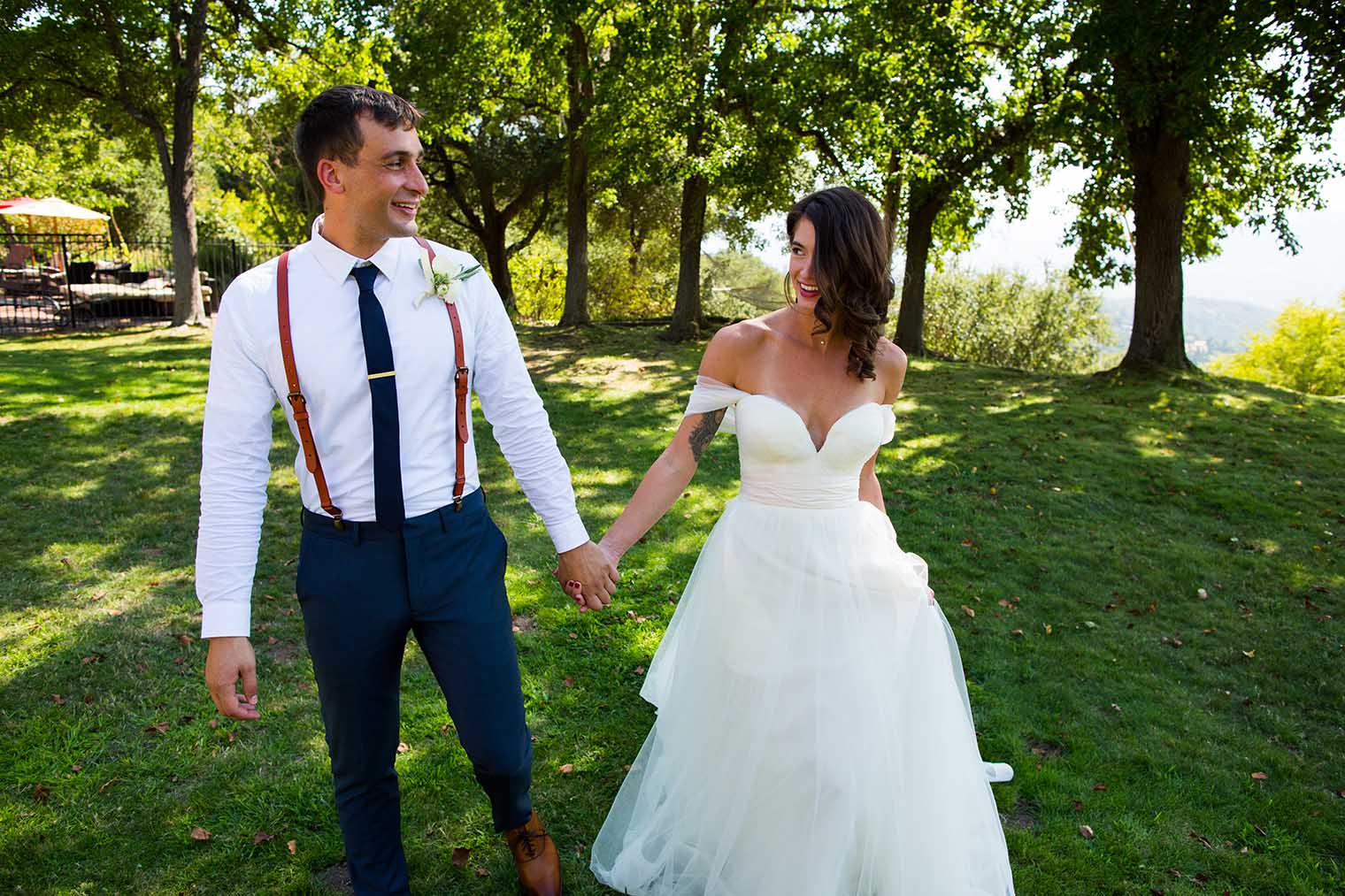 Bride and groom walking 