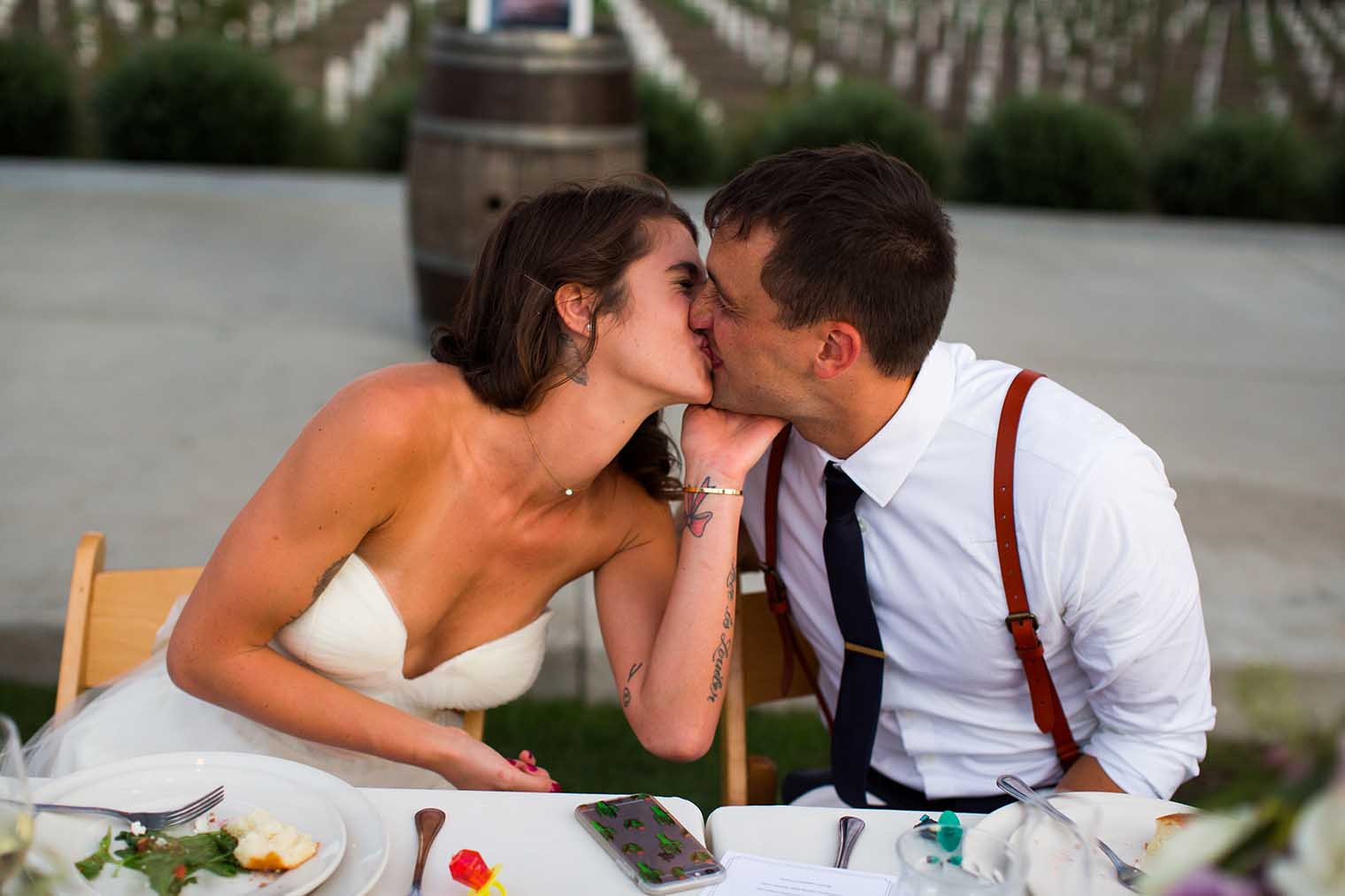 Bride and groom kissing