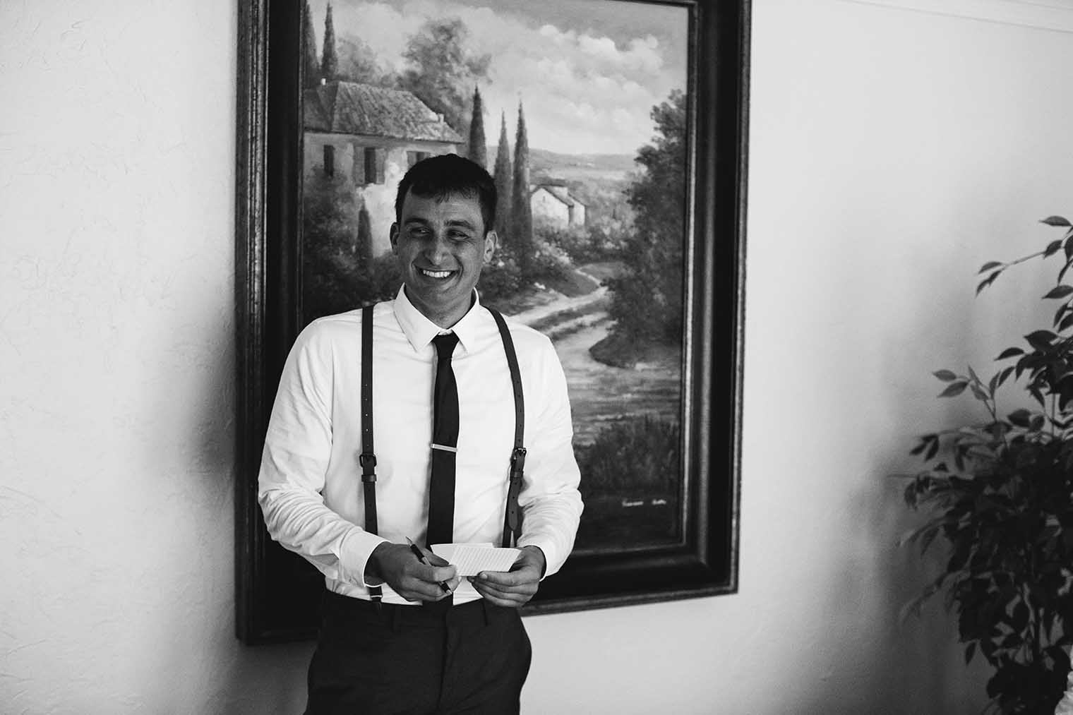 Groom getting ready in Napa