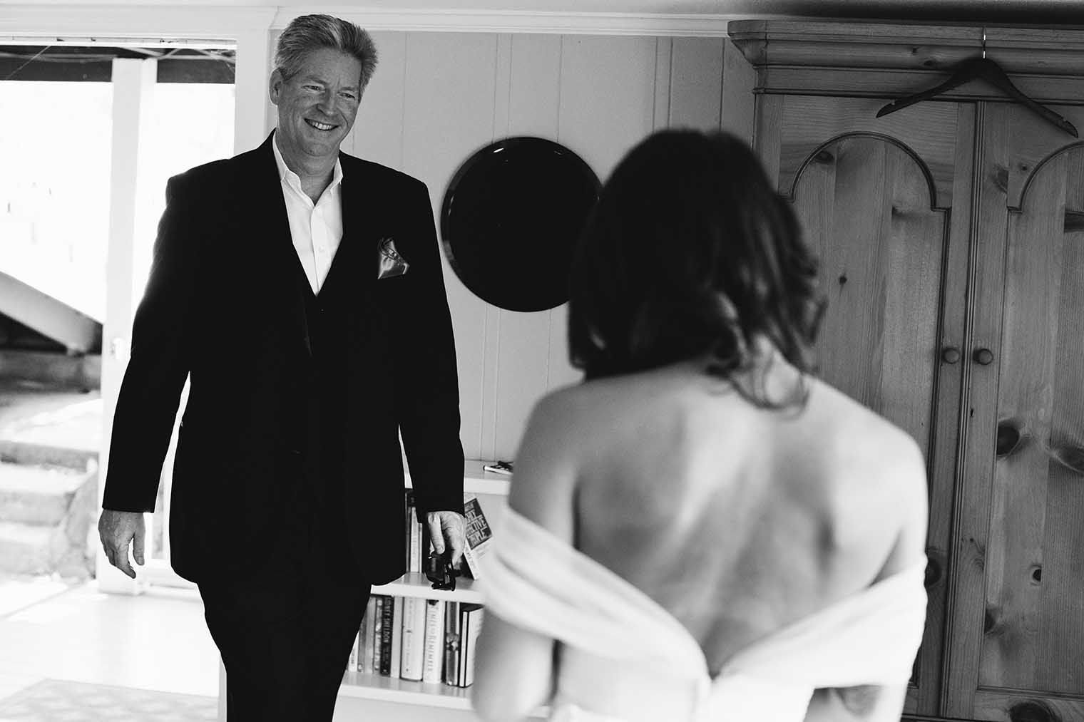 Bride and father first look before ceremony